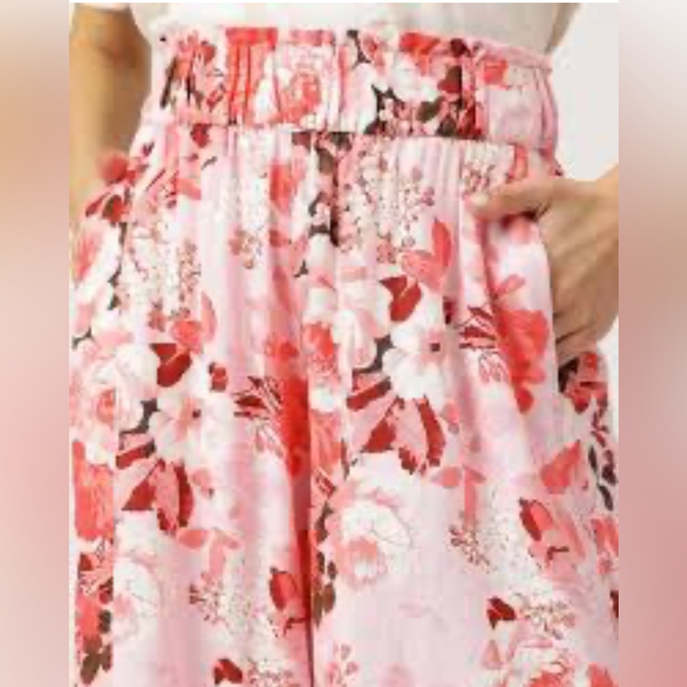 Marks & Spencer Pink Floral Cropped Wide-Leg Pants - Picture 2 of 12